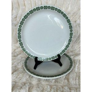 Vintage Shenango Porcelain Green/White 9" Dinner Plate 4 Sets